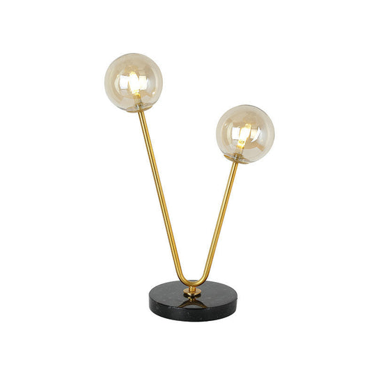 Marble Base Table Lamp: Modern Glass 2-Light Gold Ball Shade