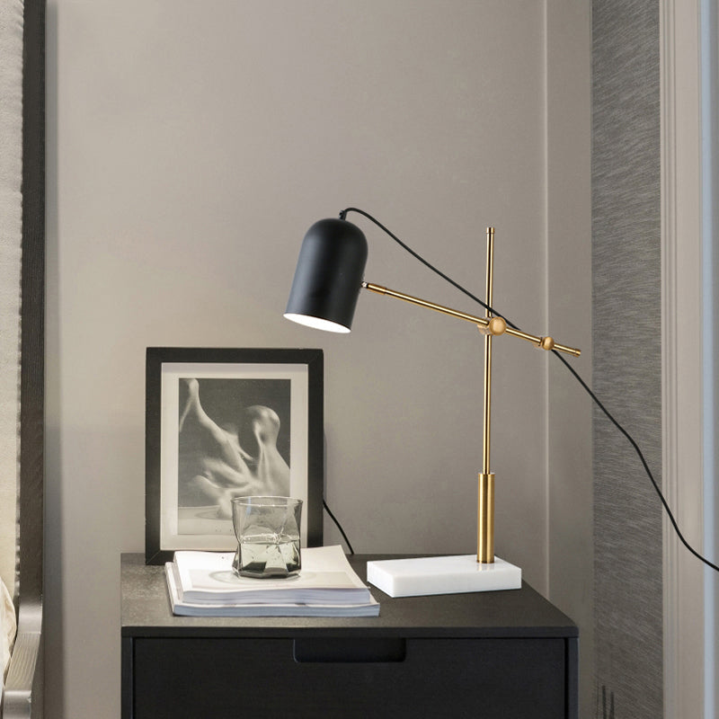 Modern Stylish 1-Bulb Black Desk Lamp With Metal Shade And Boom Arm Sleek Book Reading Light For
