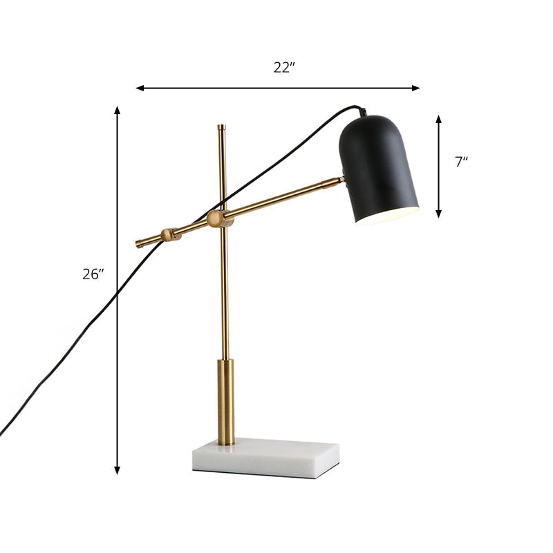 Modern Stylish 1-Bulb Black Desk Lamp With Metal Shade And Boom Arm Sleek Book Reading Light For