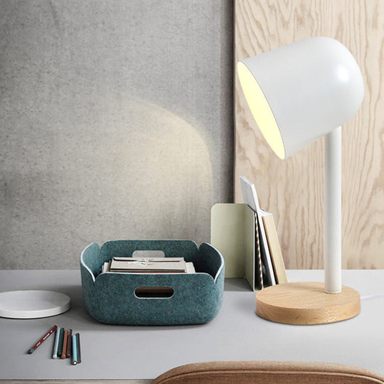 Minimalist White/Blue/Green Domed Desk Reading Lamp With Wooden Base