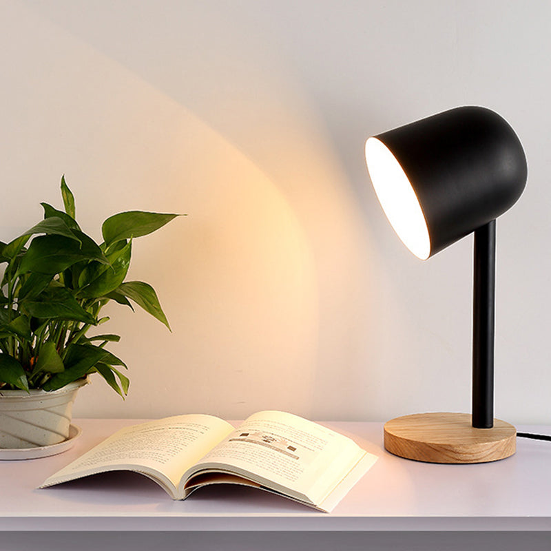 Minimalist White/Blue/Green Domed Desk Reading Lamp With Wooden Base Black