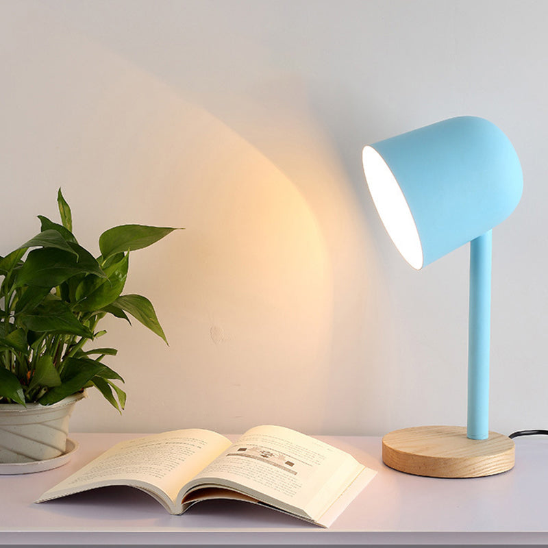 Minimalist White/Blue/Green Domed Desk Reading Lamp With Wooden Base Blue
