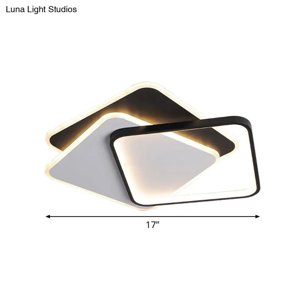 17/21 Modern Led Surface Ceiling Lamp - Black-White Spiral Design Square Flushmount