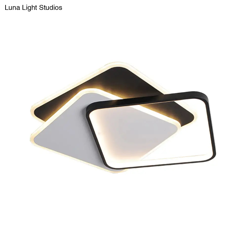 17/21 Modern Led Surface Ceiling Lamp - Black-White Spiral Design Square Flushmount