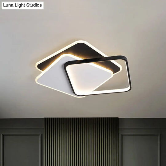 17/21 Modern Led Surface Ceiling Lamp - Black-White Spiral Design Square Flushmount / 17 Warm