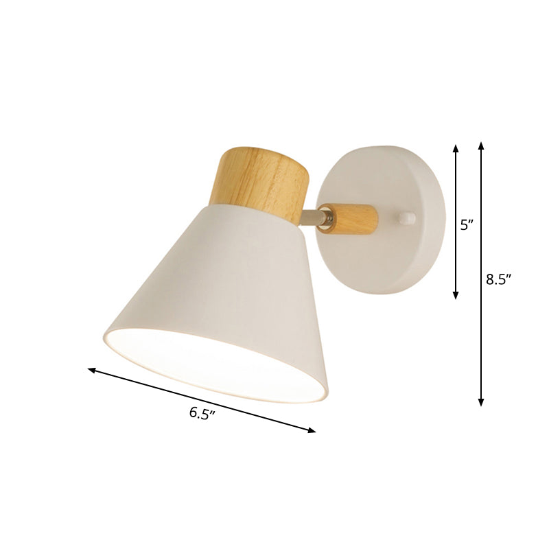 Nordic Stylish Cone Shade Wall Mount Light With Rotatable Bedside Sconce - Metal And Wood 1 Bulb