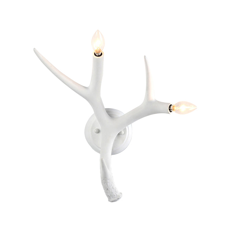 Contemporary Resin Antler Wall Sconce - 2 Lights White Ideal For Restaurants