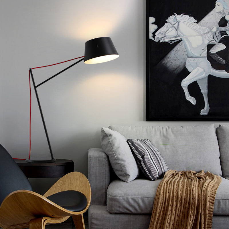 1-Light Modern Desk Lamp With Metallic Shade In Black Finish - Sleek Tapered Design For Living Room
