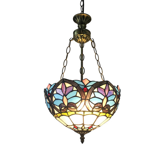 Petites lampes suspendues à LED, plafonnier en laiton antique avec 2 lumières réglables et abat-jour en vitrail de style baroque