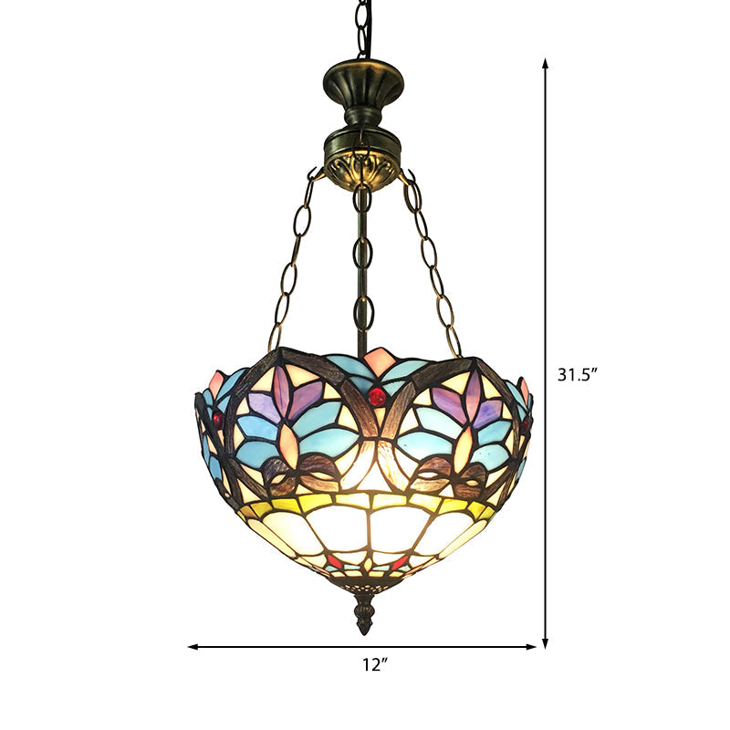 Petites lampes suspendues à LED, plafonnier en laiton antique avec 2 lumières réglables et abat-jour en vitrail de style baroque