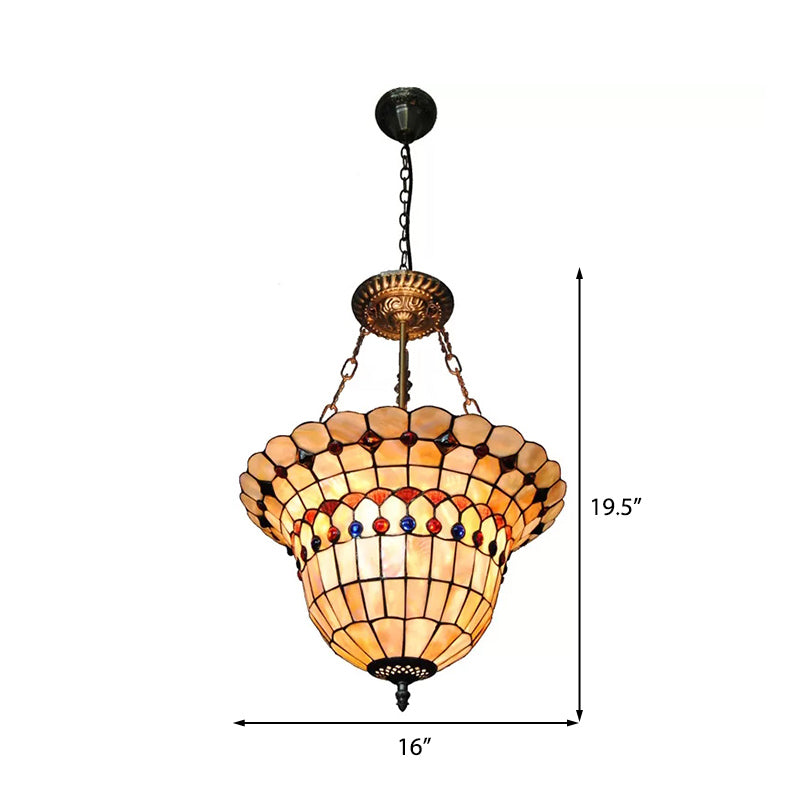 Tiffany Style Stained Glass LED Ceiling Light - Jeweled Semi Flush Mount for Bedroom