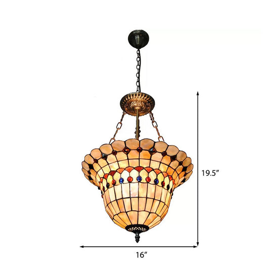 Tiffany Style Stained Glass Led Ceiling Light With Jeweled Semi Flush Mount For Bedrooms