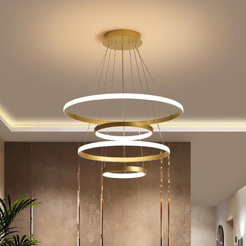 31.5/39 Wide 4-Tier Gold Led Pendant Chandelier - Modern Living Room Hanging Lamp