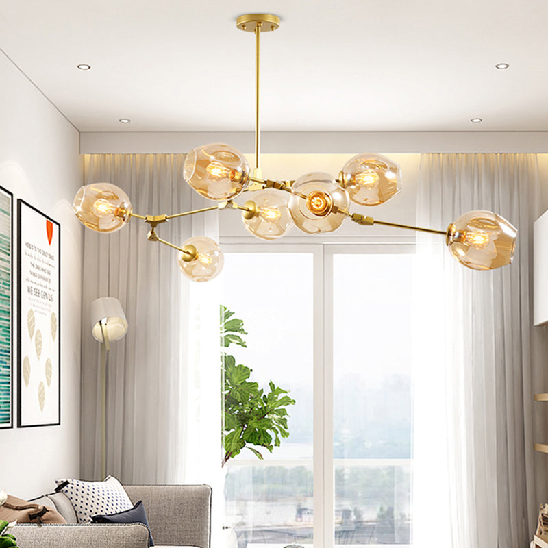 Simplicity Chandelier Light Gold With 7 Lights And Amber Glass Shade