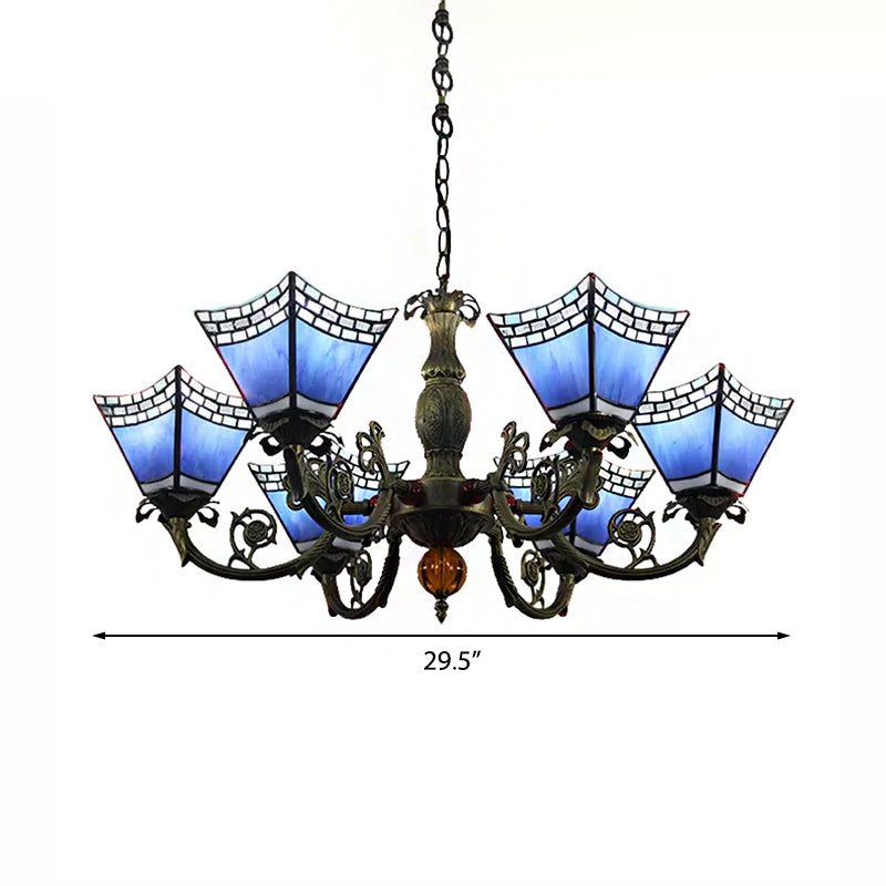 6-Light Tiffany-Style Chandelier for Dining Rooms with Chain - Geometric Hanging Fixture and Art Glass Shade