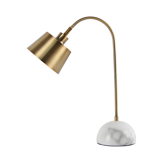 Modern Metallic Table Lamp With Gold Tapered Shade And Marble Base