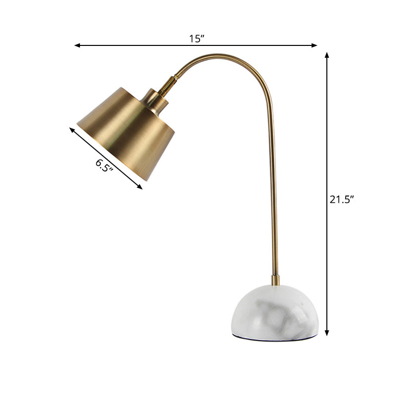 Modern Metallic Table Lamp With Gold Tapered Shade And Marble Base