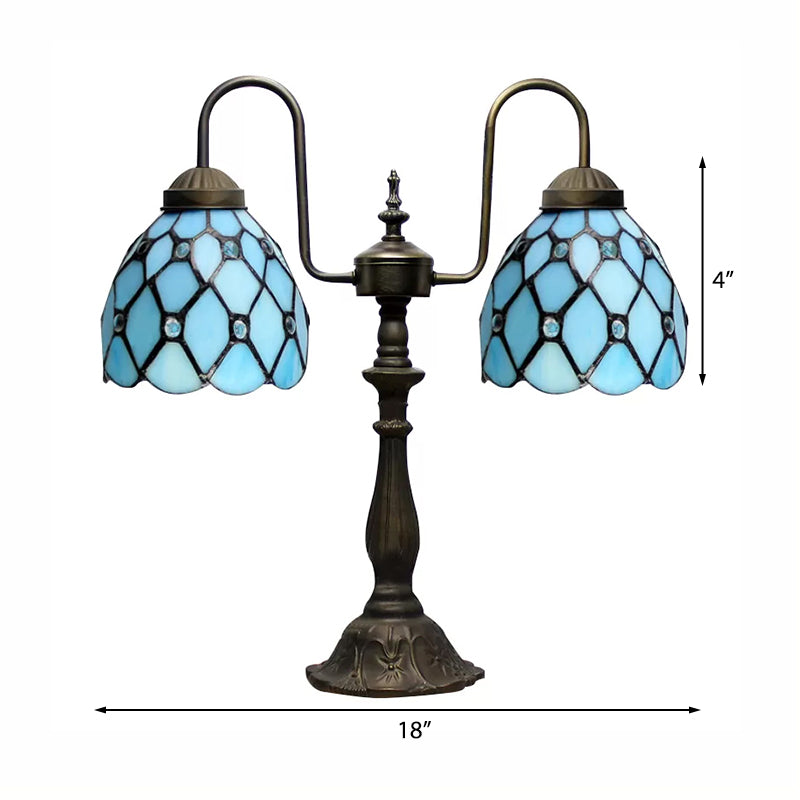 Stylish Blue Beaded Book Light: Tiffany-Inspired Hanging Lamp With Dome Shade