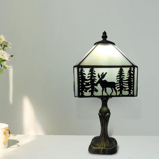 Deer Table Lamp - Rustic Lodge Style Indoor Lighting With White Glass Shade