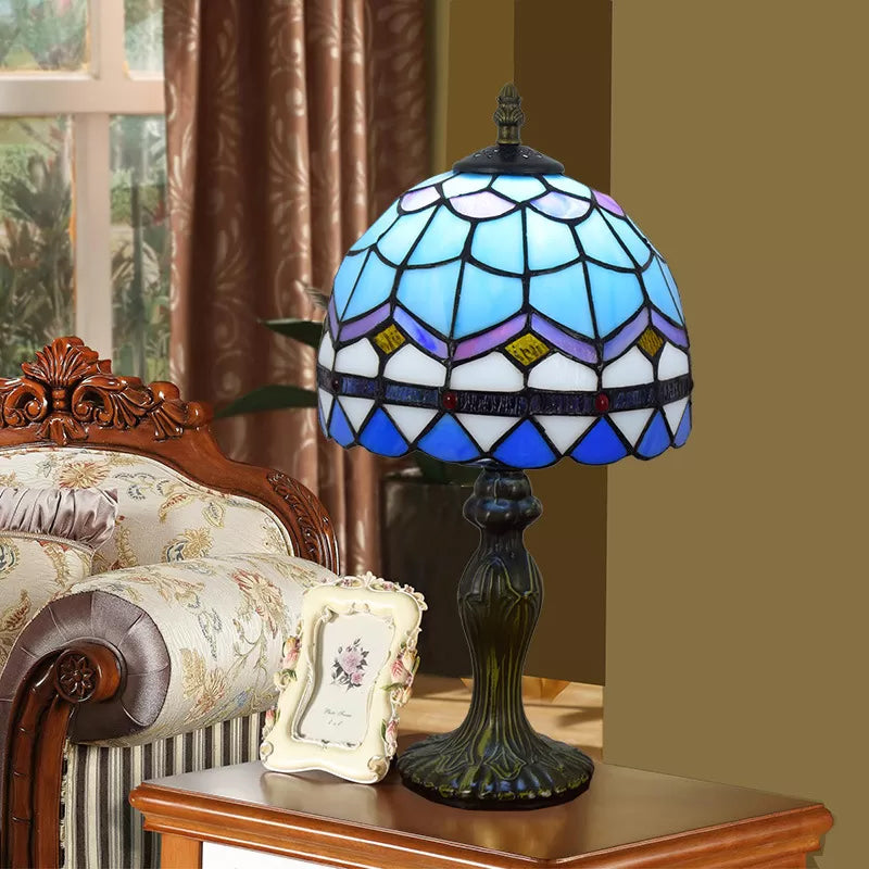 Baroque Dome Table Light With Stained Glass Design - Bedroom Décor Blue