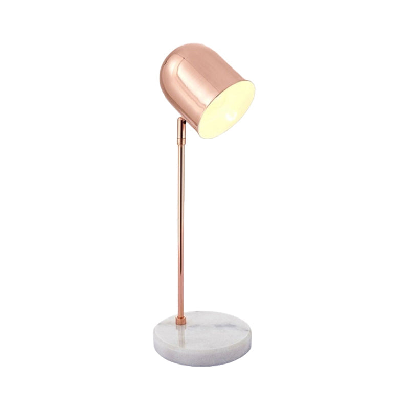 Modernist Chrome/Copper Desk Lamp: 1-Light Study Room Reading Light With Elongated Dome Shade