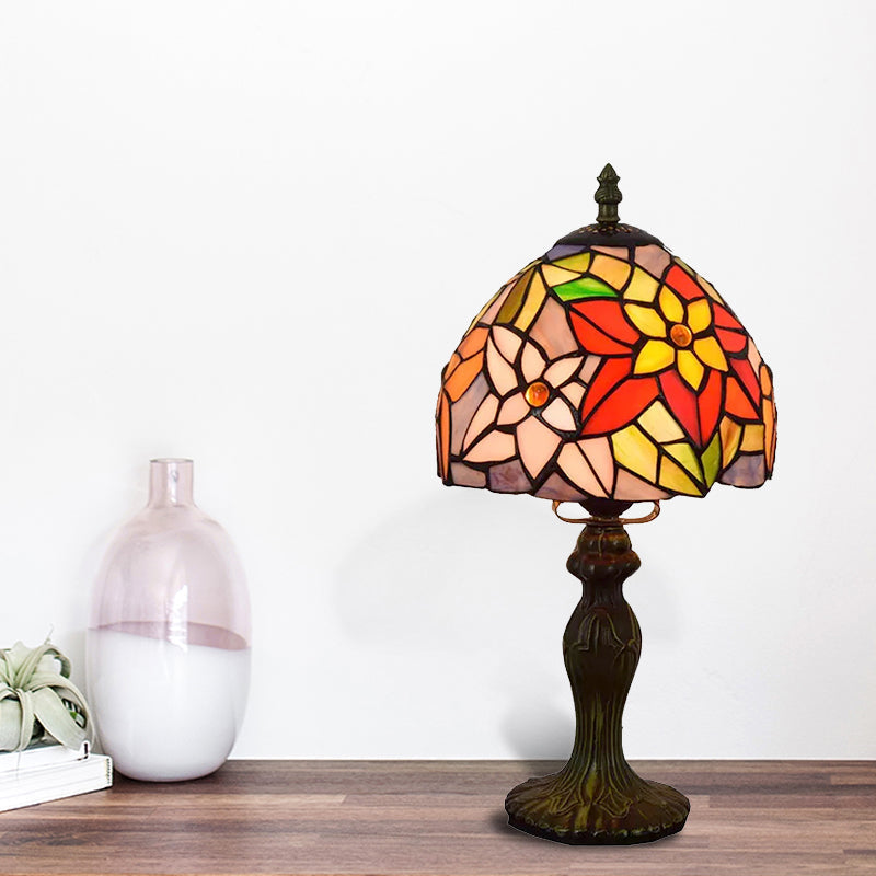 Rustic Tiffany Stained Glass Table Lamp With Multi Color Flowers - Bronze/Brass Finish