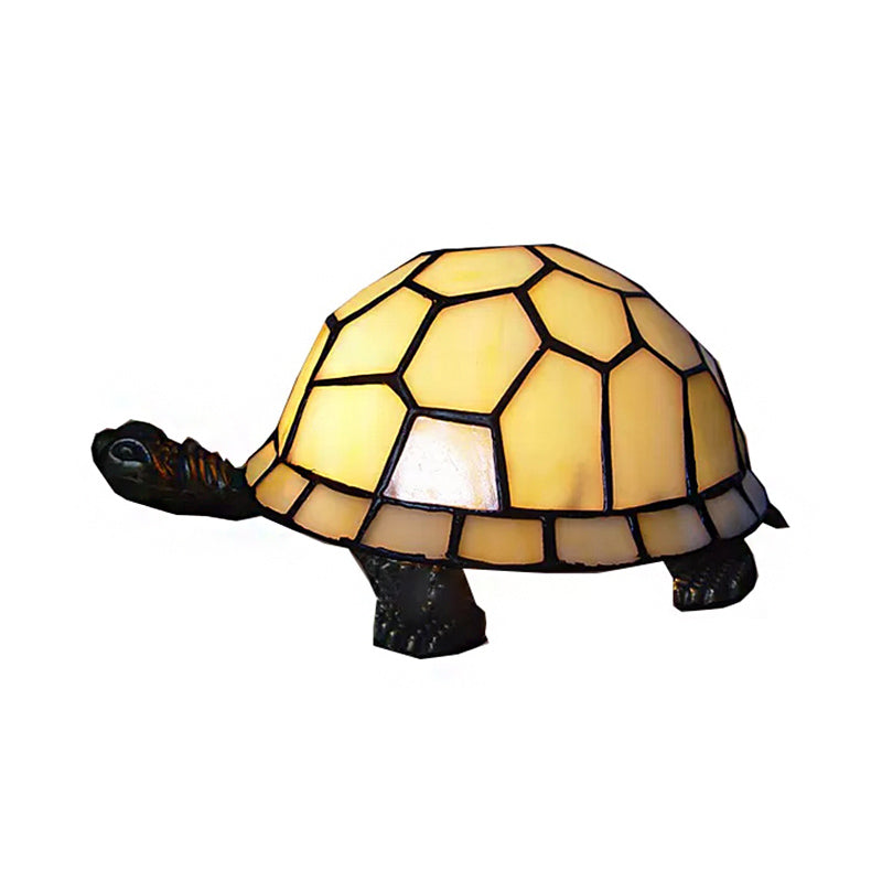 Tiffany Stained Glass Tortoise Table Lamp In Beige/Yellow - Decorative Indoor Lighting