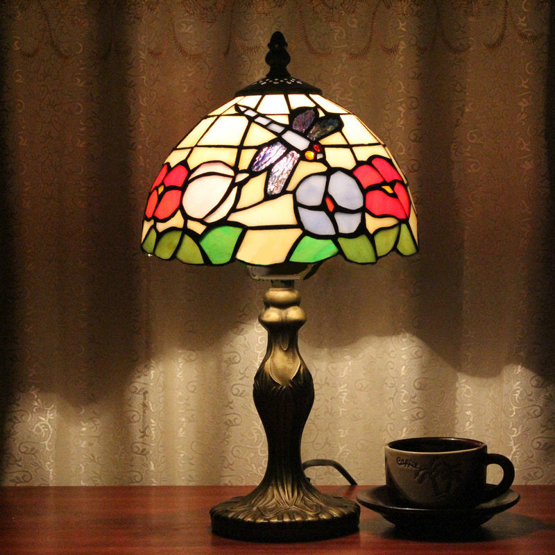 Dragonfly Stained Glass Table Lamp: Rustic Lodge Décor In Bronze