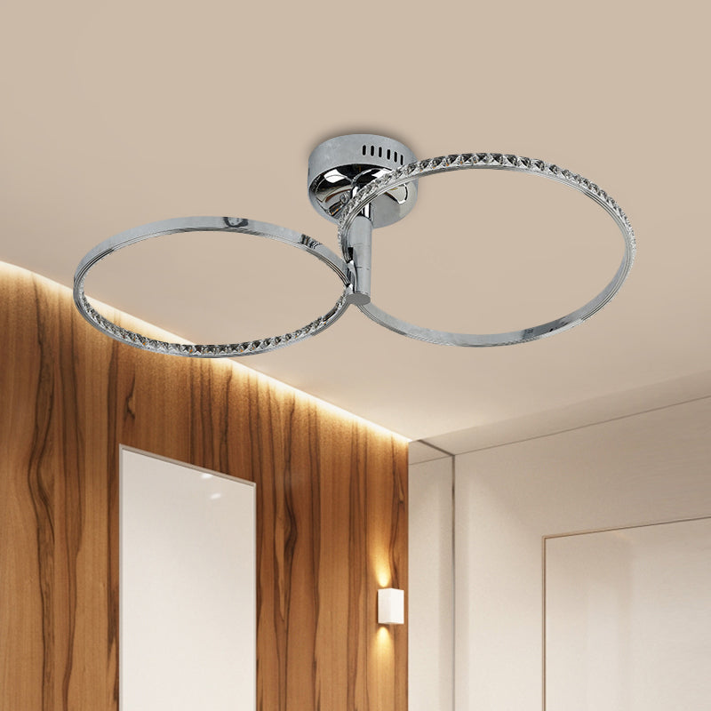 Modern Style Led Ceiling Mount With Metallic Hoop Design Stainless-Steel Finish Warm Light /
