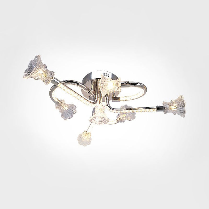 Contemporary Floral Crystal Ceiling Light In Warm/White Led With Stainless-Steel Mount