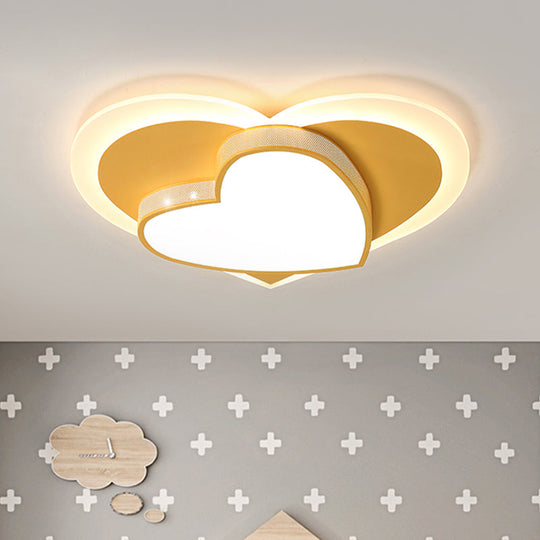 Pastel Heart Flush Light: Acrylic Led Ceiling Mount For Macaron Lovers (White/Pink/Yellow) Yellow