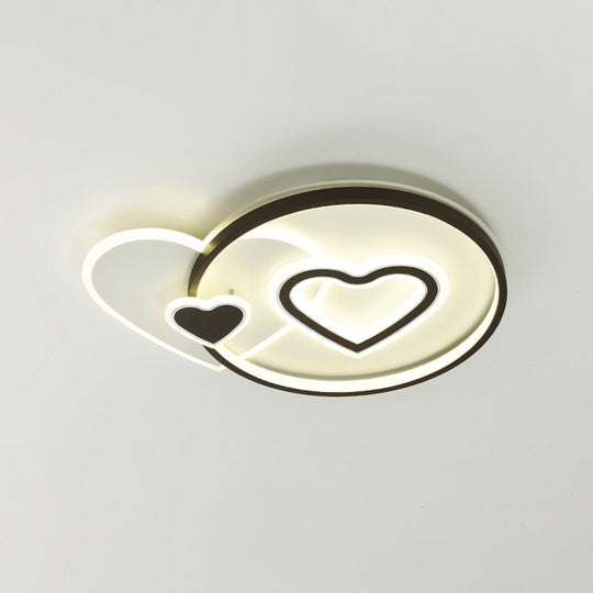 Contemporary Led Flushmount Ceiling Light - Loving Heart/Star Design Black Acrylic Fixture For