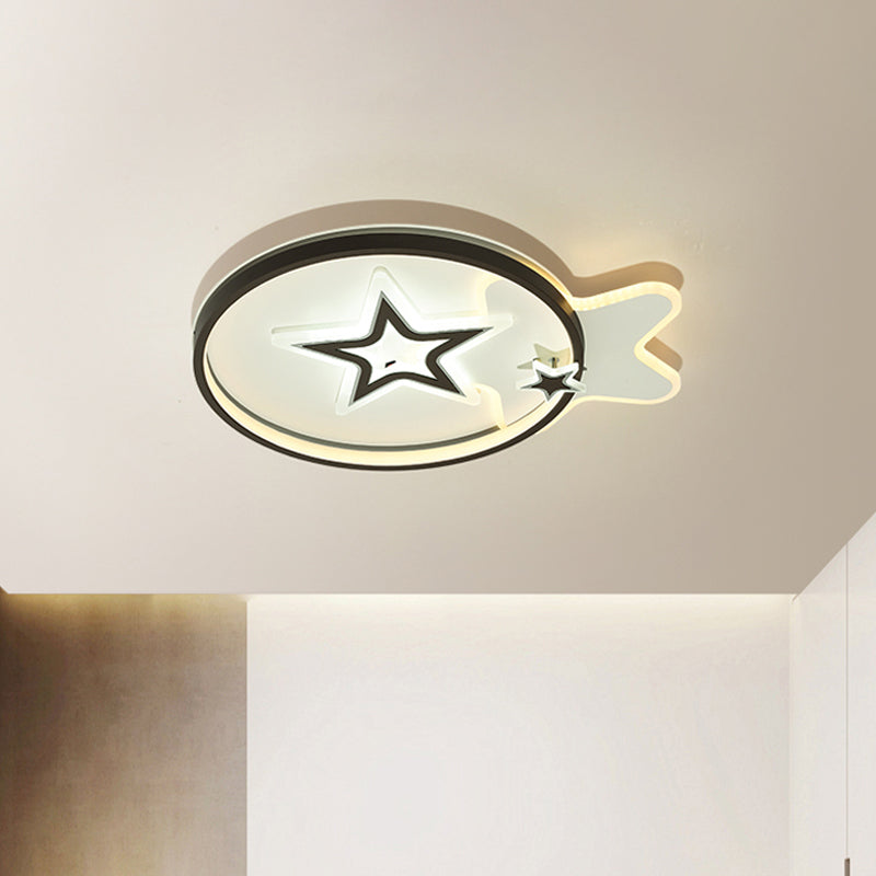 Contemporary Led Flushmount Ceiling Light - Loving Heart/Star Design Black Acrylic Fixture For