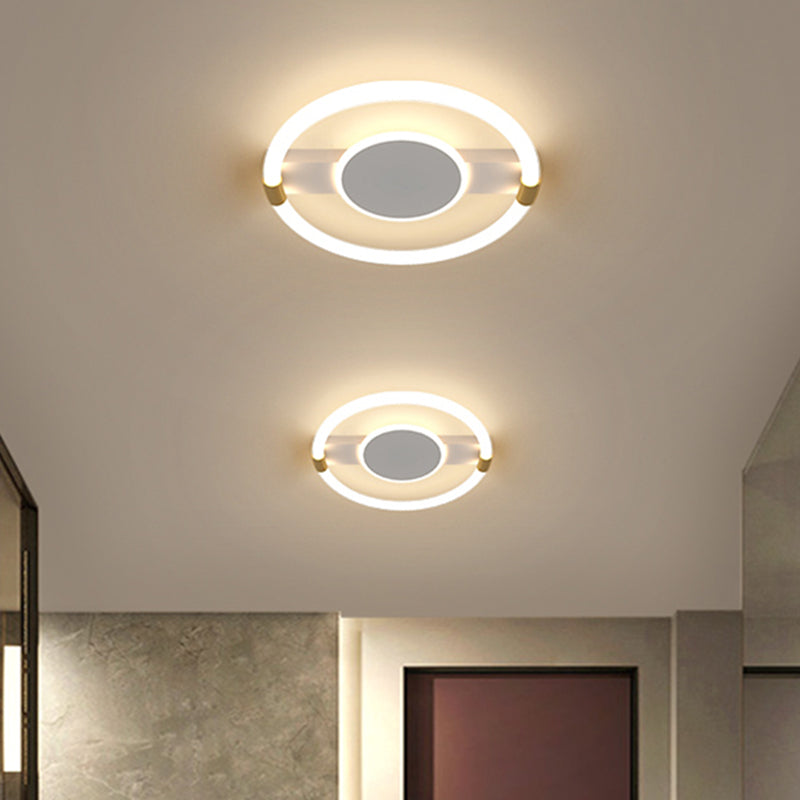 Minimalist Black/White Led Flush Mount Ceiling Light Fixture - Metal Round Design With Rectangle