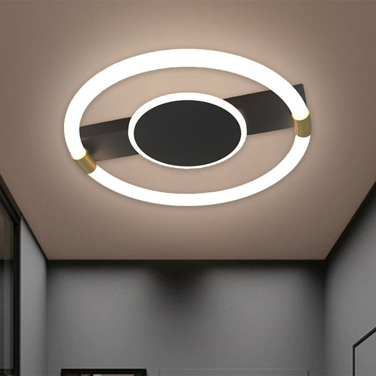Minimalist Black/White Led Flush Mount Ceiling Light Fixture - Metal Round Design With Rectangle