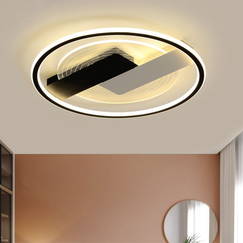 Modern Black Geometric Led Acrylic Flush Light Fixture For Bedroom 16.5/20.5 W / 16.5