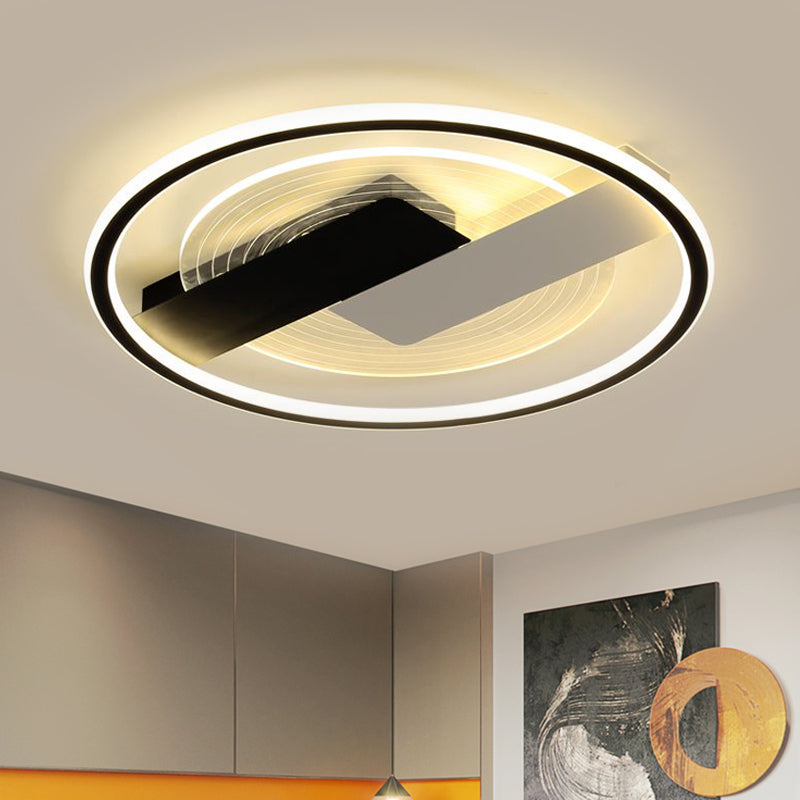 Modern Black Geometric Led Acrylic Flush Light Fixture For Bedroom 16.5/20.5 W