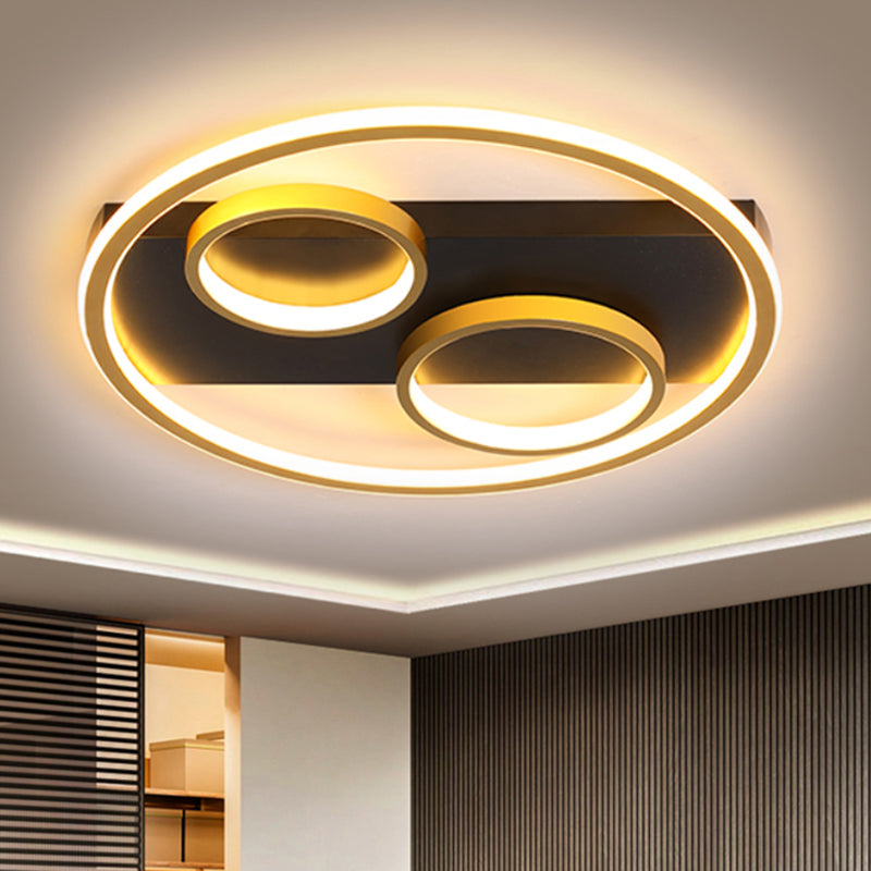 Modern Led Black Metallic Flush Mount Ceiling Fixture With Rectangle Canopy