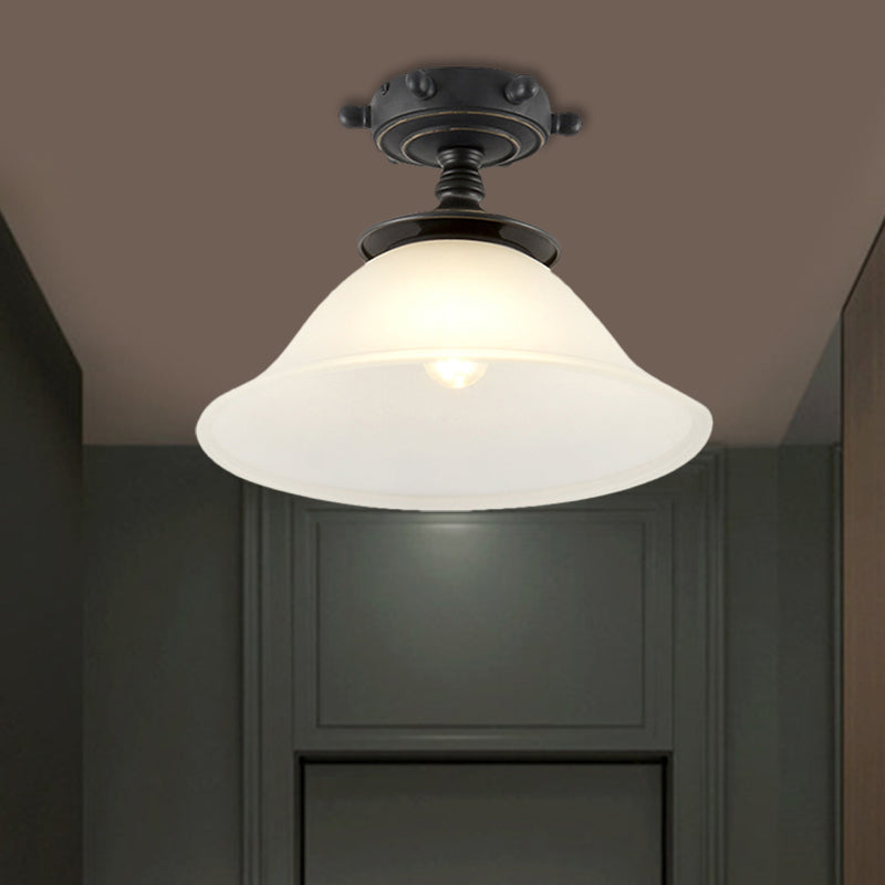 Black Opaline Glass Semi Flush Mount With Mediterranean Styling - 1 Light Ceiling Lighting