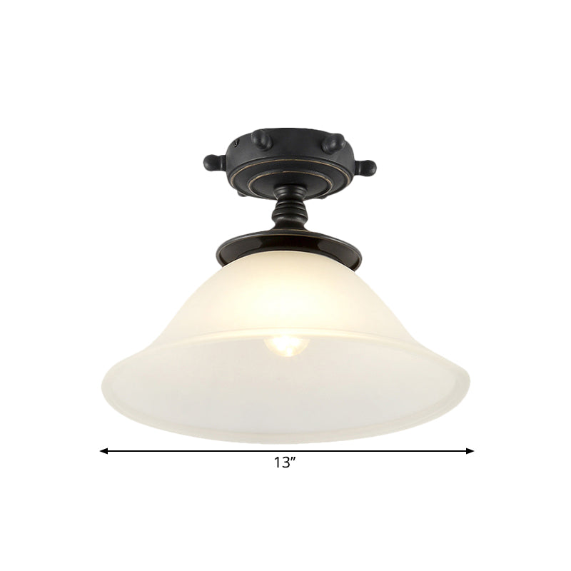 Black Opaline Glass Semi Flush Mount With Mediterranean Styling - 1 Light Ceiling Lighting