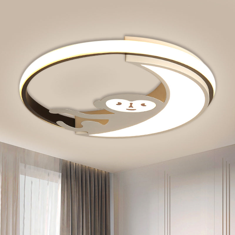 Led Monkey Cartoon Style Flush Mount Lamp - Black/White Metal Ceiling Lighting Fixture