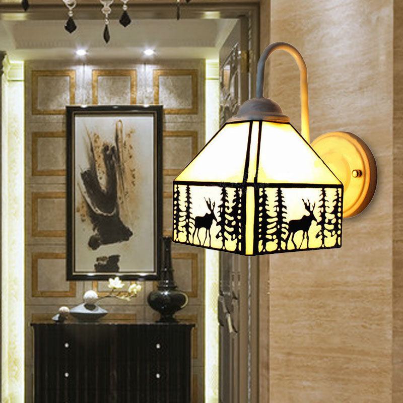 Deer Wall Mount Sconce: Lodge Style Light Beige Glass Ideal Lighting For Living Room