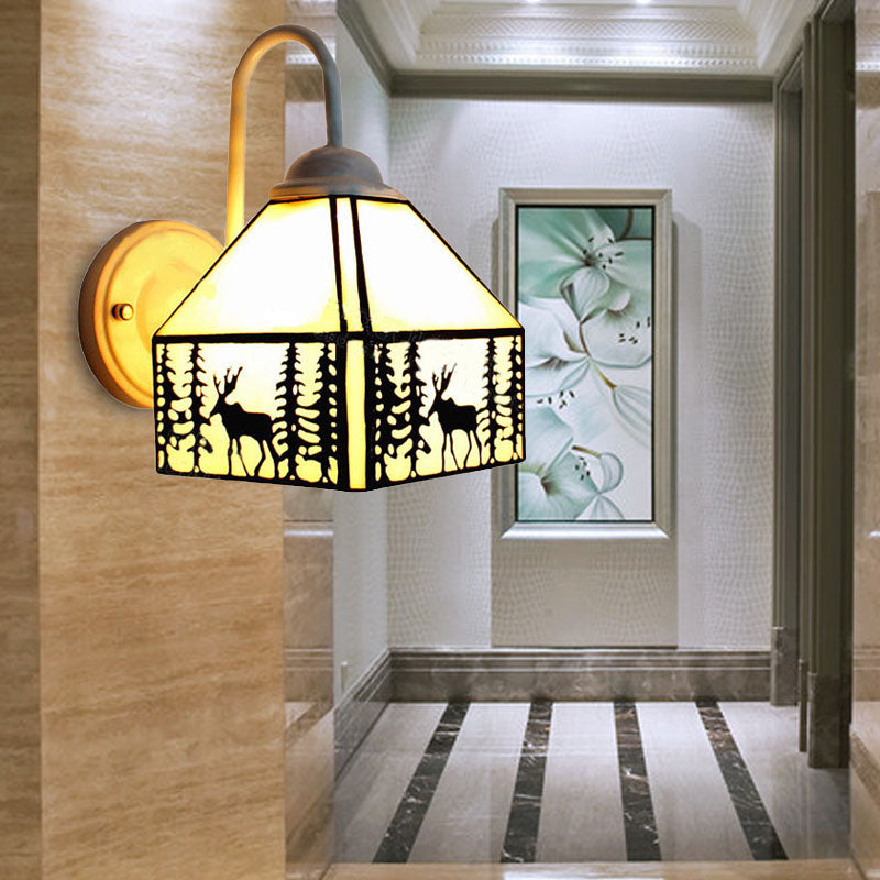 Deer Wall Mount Sconce: Lodge Style Light Beige Glass Ideal Lighting For Living Room