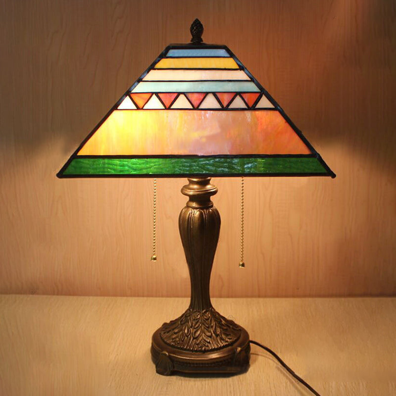 Stained Glass Mission Table Lamp With Pyramid Shade - Decorative Bedside Lighting Bronze