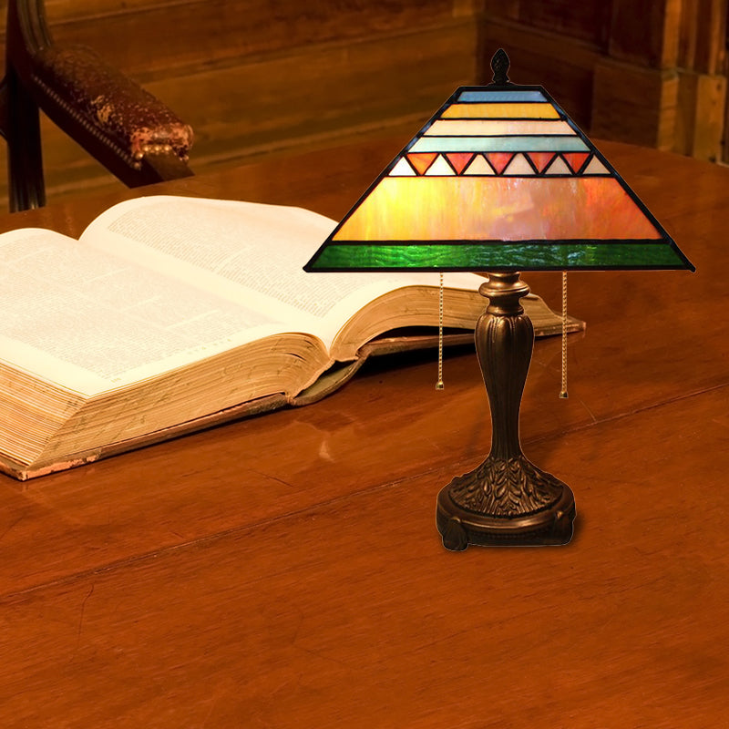 Stained Glass Mission Table Lamp With Pyramid Shade - Decorative Bedside Lighting