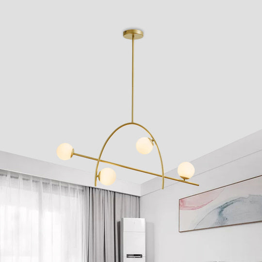 Contemporary 4-Light Gold Sphere Chandelier With Cream Glass Shade - Warm/White Lighting / Warm