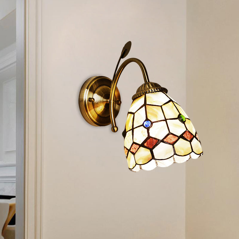 Baroque Gold Shell Wall Lamp With Arched Arm