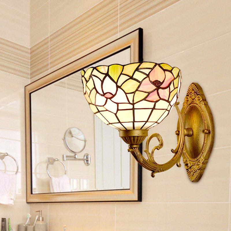 Gold Finish Cut Glass Flower Wall Lamp With Curved Arm