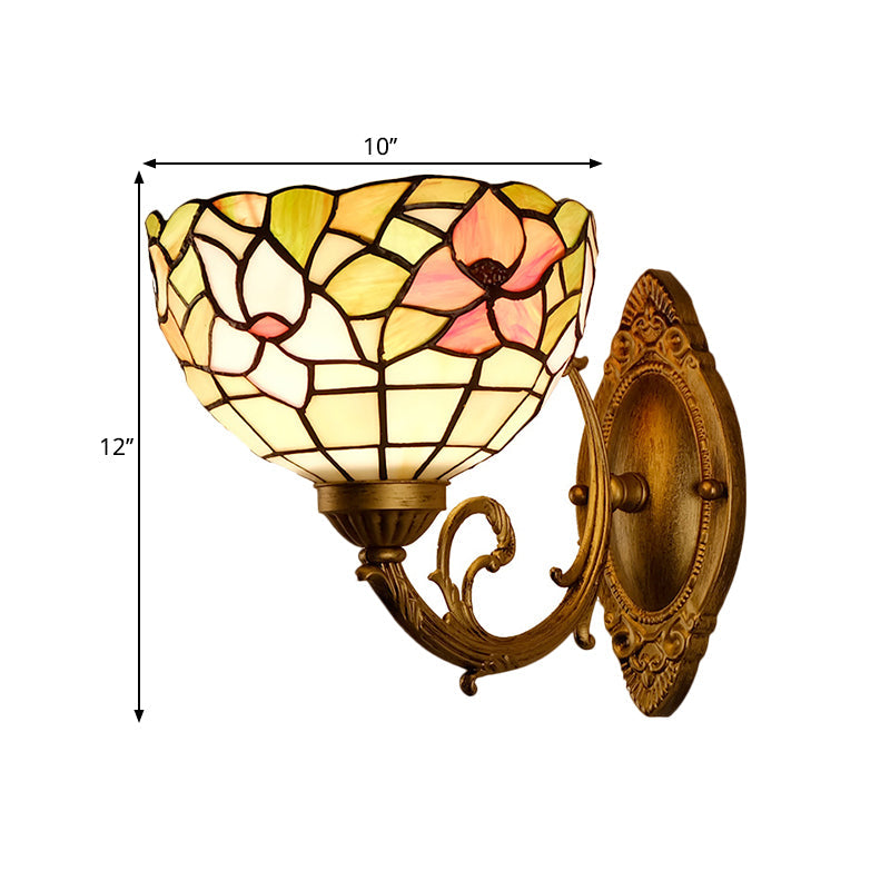 Gold Finish Cut Glass Flower Wall Lamp With Curved Arm