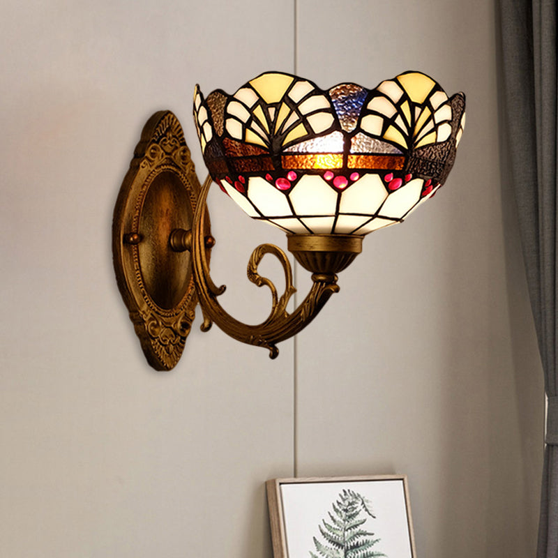 Tiffany Gold Cut Glass Wall Sconce With Scalloped Dome And Mermaid Arm